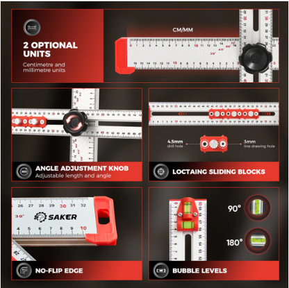4 in 1 Drilling Positioning Ruler