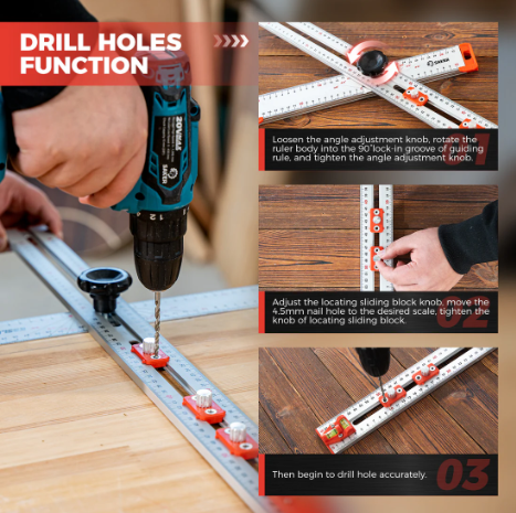 4 in 1 Drilling Positioning Ruler