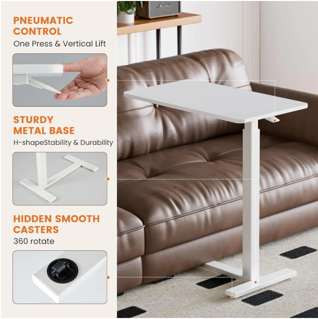 Hidden Casters Adjustable Bedside Table
