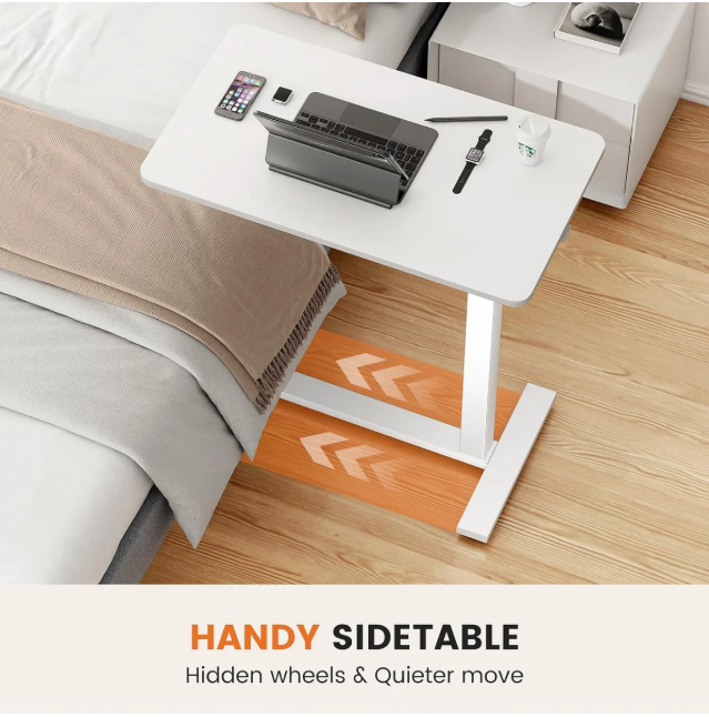 Hidden Casters Adjustable Bedside Table