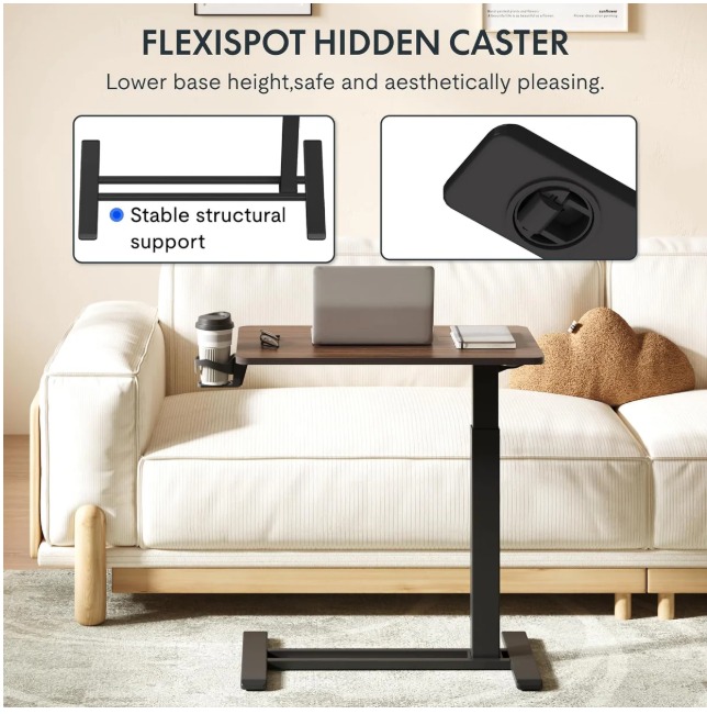 Hidden Casters Adjustable Bedside Table